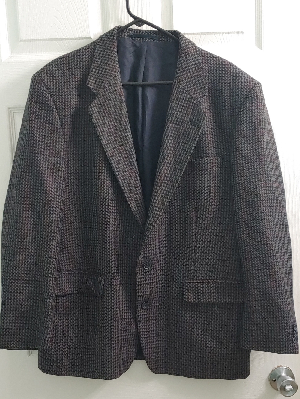 St Michael 100% Wool Blazer Men's 44S Gray Houndstooth Sport Coat